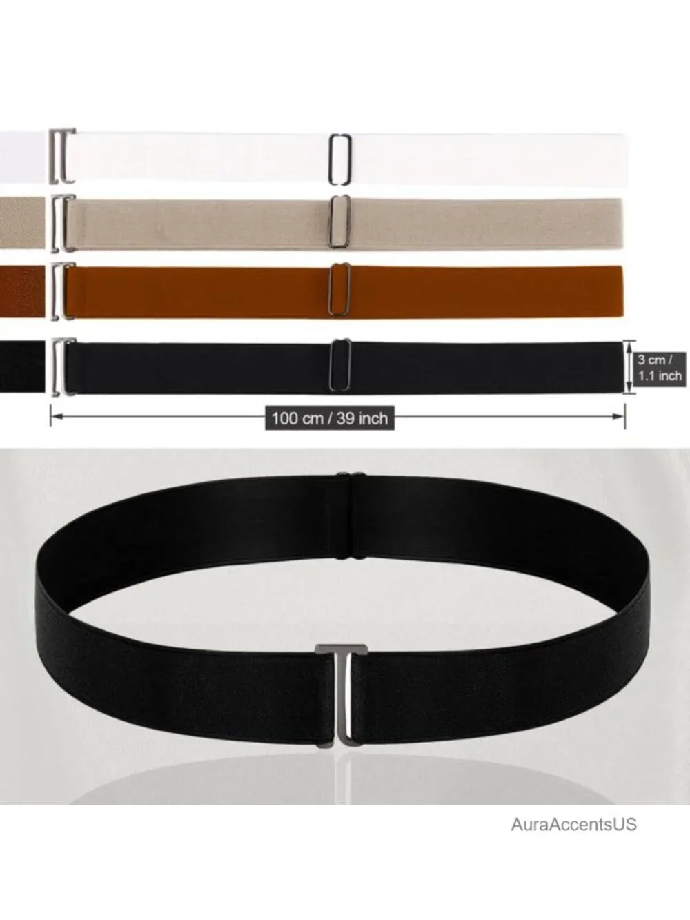 No Show Stretch Belt Adjustable Elastic Belt Flat Buckle for Pants Dresses